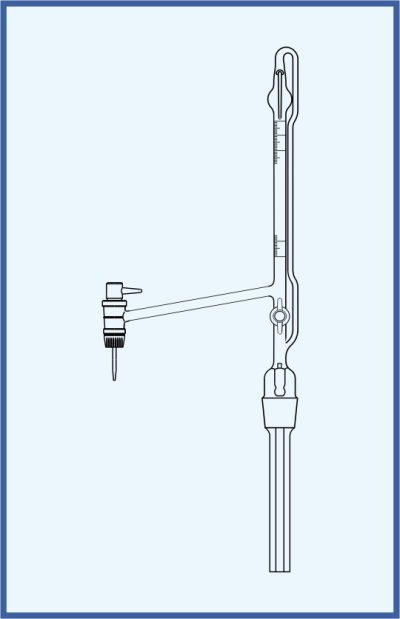 Automatic burettes according to Pellet - lateral key, QUALICOLOR - lateral PTFE key, with intermediate stopcock with PTFE key, class AS